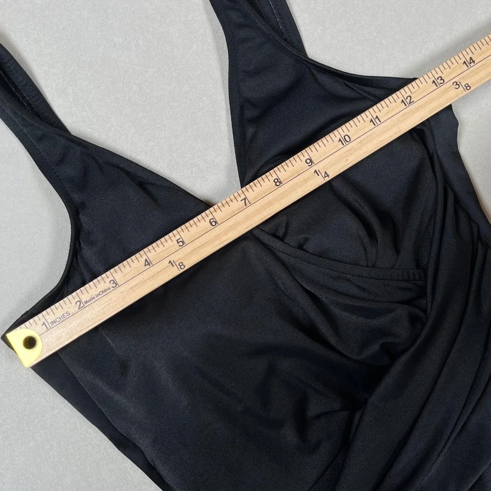 Miraclesuit x Orvis One Piece Swimsuit Dress Women XL Black‎ Ruched Surplice